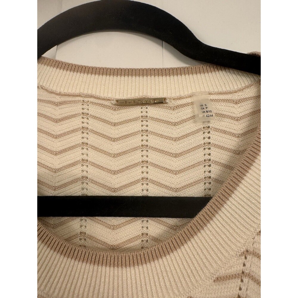 Ellie Tahari Women's, Zig Zag Beige And Cream Sweater, Short Sleeve, Small, EUC - Picture 2 of 7